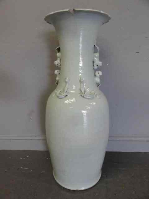 Appraisal: Large Asian Celadon Urn With Carved Decoration As is From