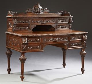 Appraisal: French Henri II Style Carved Oak Desk c wi French