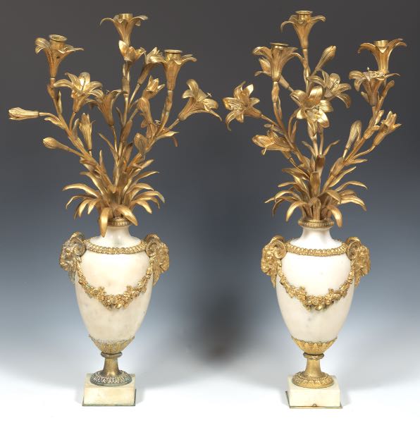 Appraisal: FRENCH LOUIS XV STYLE GILT BRONZE AND MARBLE LILY MOTIF