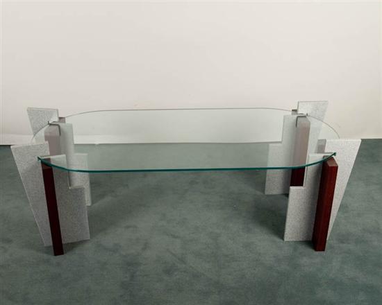 Appraisal: Glass-top Coffee Table with Corian and Wenge Wood Base height