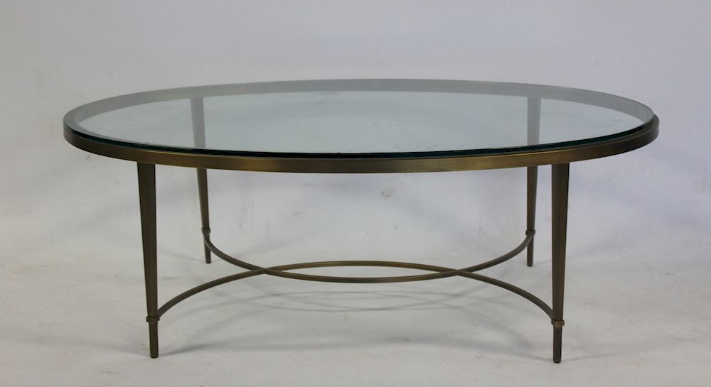 Appraisal: BAKER Brushed Metal Oval Coffee Table A Baker Brushed Metal