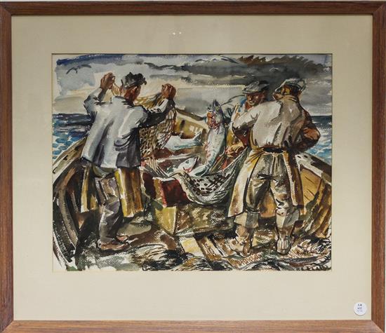 Appraisal: Sale Lot Robert Von Neumann American - Fishermen waterolor signed