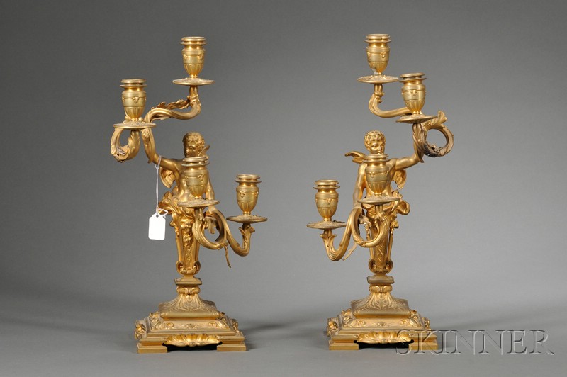 Appraisal: Pair of Louis XV Style Gilt-bronze Four-light Candelabra late th