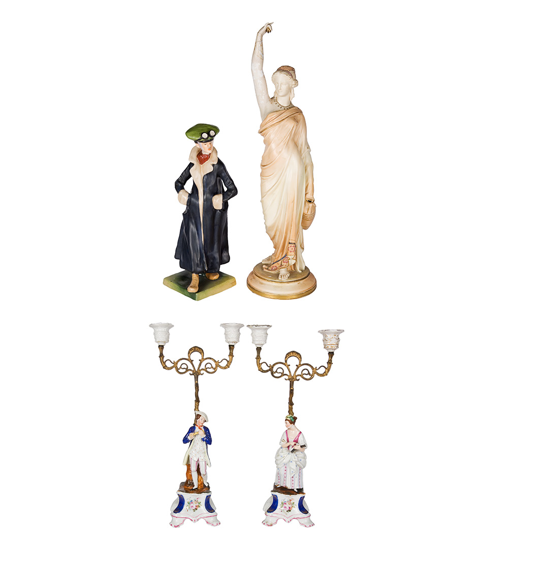 Appraisal: Pair of Rococo Style Gilt-Metal and Porcelain Figural Candelabra Together