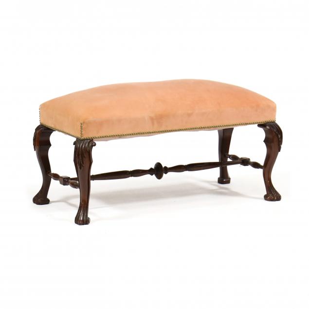 Appraisal: SPANISH CLASSICAL STYLE CARVED MAHOGANY BENCH Mid th century dusty-pink