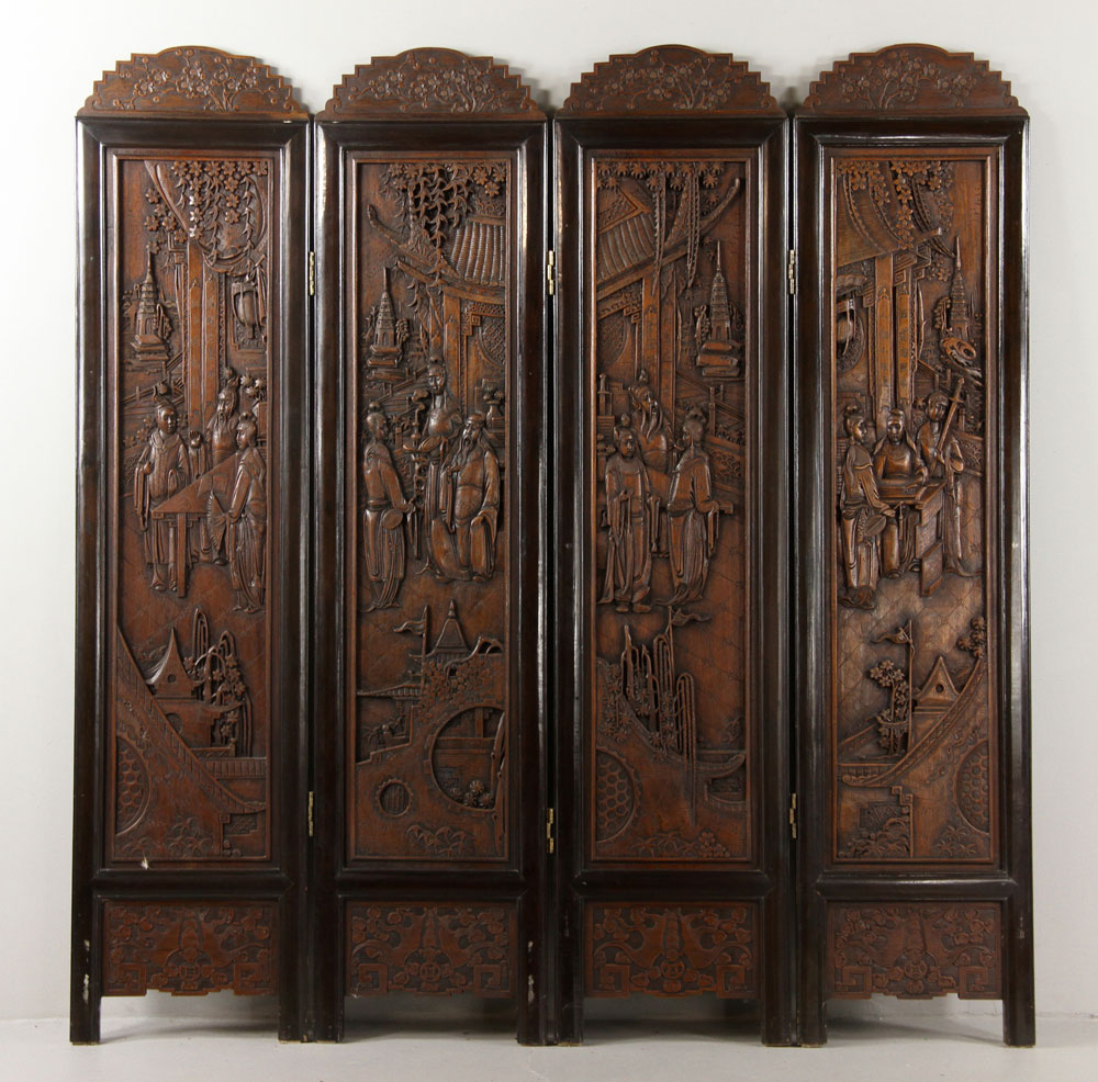 Appraisal: - Chinese Carved Wood Screen Chinese four panel screen wood