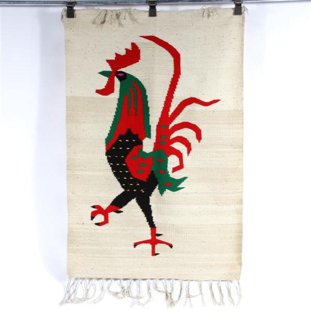 Appraisal: MID-CENTURY MEXICAN MODERNIST HOMESPUN WEAVING WITH LARGE CENTRAL ROOSTER FIGURE