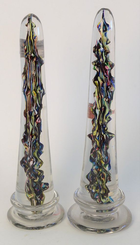 Appraisal: Pair Venetian Glass Obelisks with multi colored vortex height inches