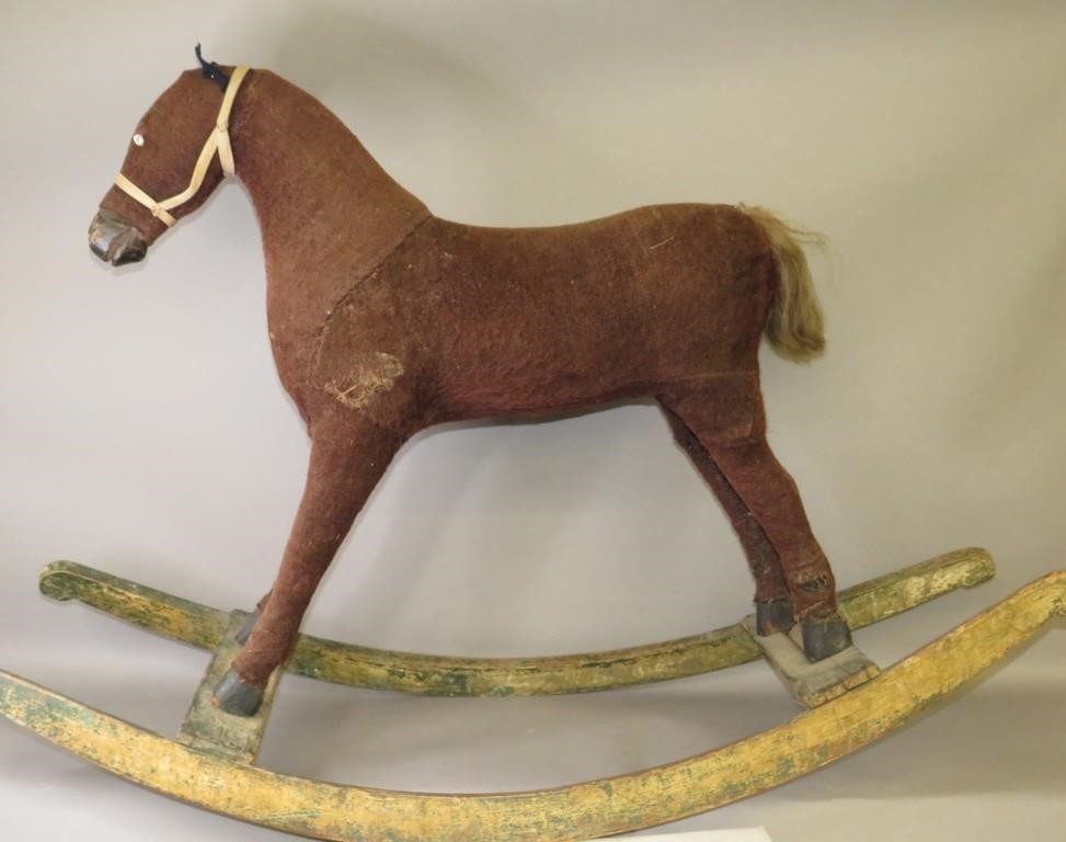 Appraisal: EARLY CHEESE CUTTER ROCKING HORSE WITH MAKE-DO RECca - vintage