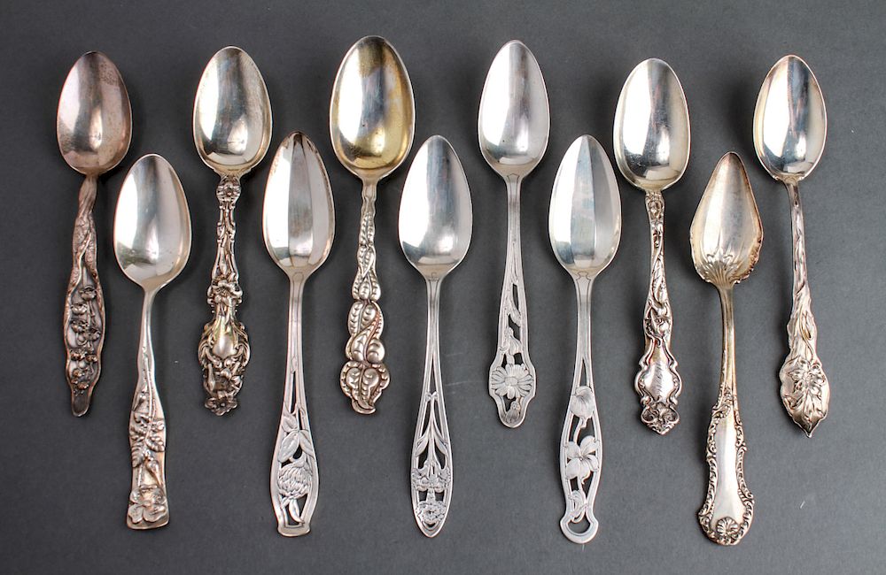 Appraisal: Art Nouveau Silver Tea Spoons Assorted Group of Group of