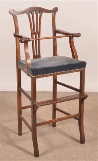 Appraisal: American Chippendale Mahogany Child's Highchair Serpentine crest pieced splat velour