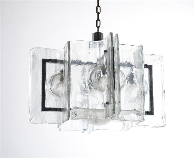 Appraisal: LIGHTOLIER MURANO ITALY CHANDELIER Molded glass and chromed metal x