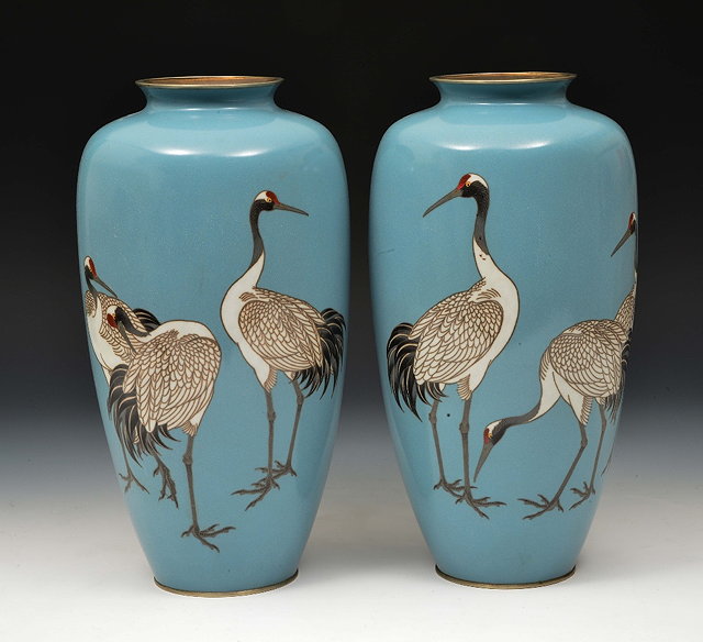 Appraisal: A pair of Japanese cloisonne vases with seal mark of