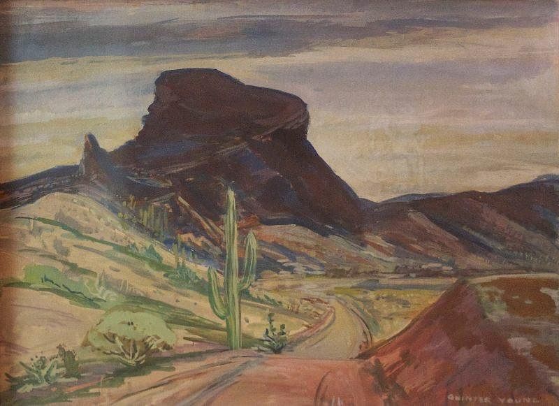 Appraisal: Quinter Young American th century Desert Landscape Oil on artist's