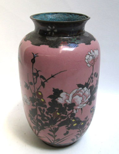 Appraisal: JAPANESE CLOISONNE VASE with birds butterflies and flower motif on