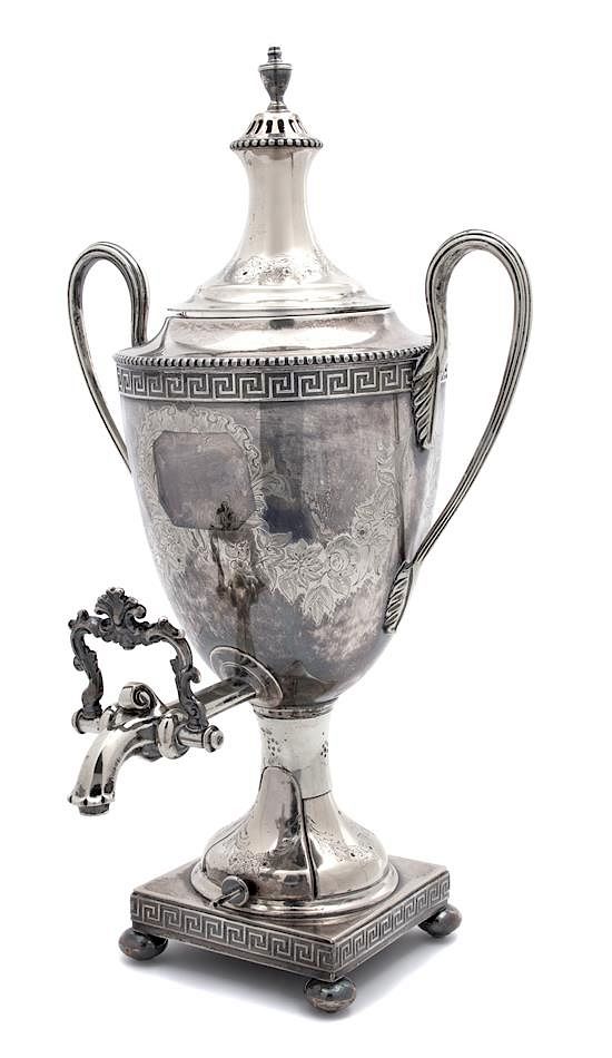 Appraisal: An English Silver Plate Coffee Urn An English Silver Plate