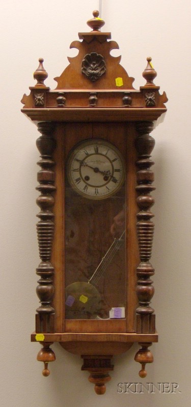 Appraisal: Walnut Vienna Regulator-style Wall Clock by Ludwig Hofbauer with turned