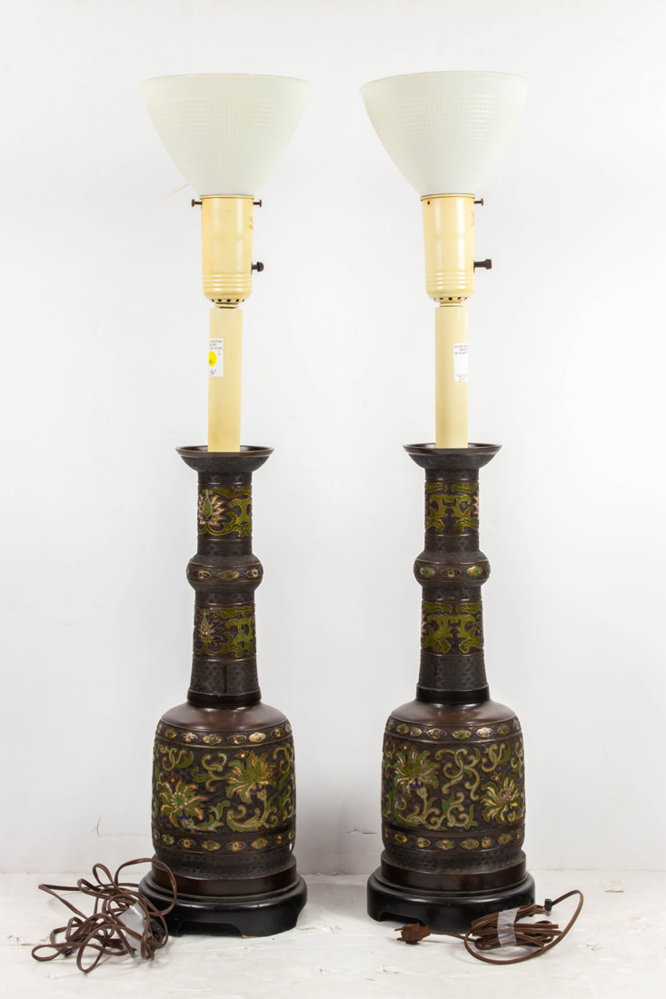 Appraisal: PAIR OF JAPANESE CHAMPLEVE VASES MOUNTED AS LAMPS Pair of