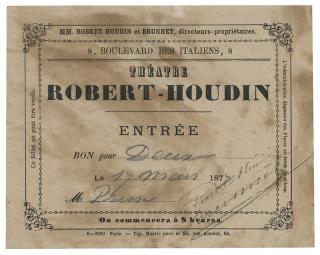 Appraisal: Robert-Houdin Jean Eugene Theatre Robert-Houdin Entrance Ticket Paris A pass