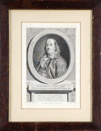 Appraisal: French School Late th C Portrait of Benjamin Franklin Engraving