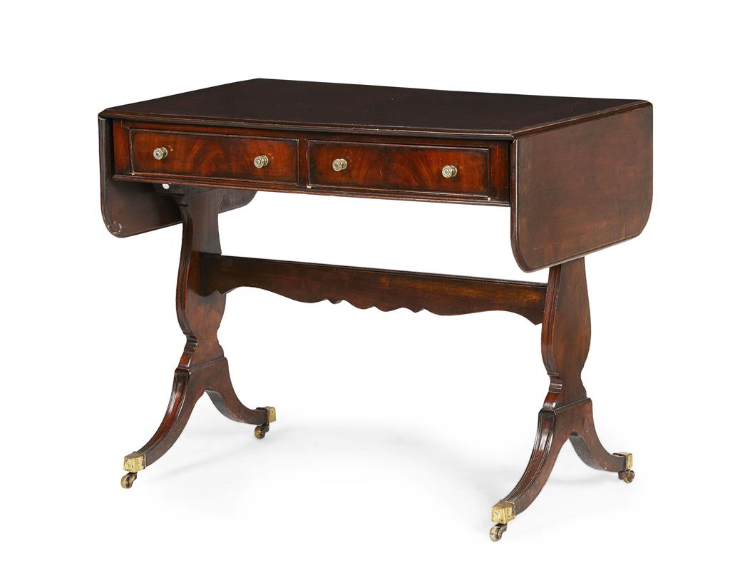 Appraisal: REGENCY STYLE MAHOGANY CROSSBANDED SOFA TABLE TH CENTURY the moulded