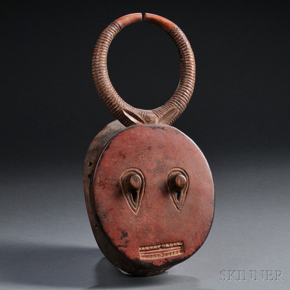 Appraisal: Baule Carved Wood Goli Mask with red pigment ht in