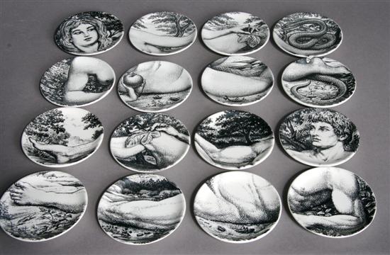 Appraisal: A Set of Fornasetti Miniature Plates Diameter approximately inches