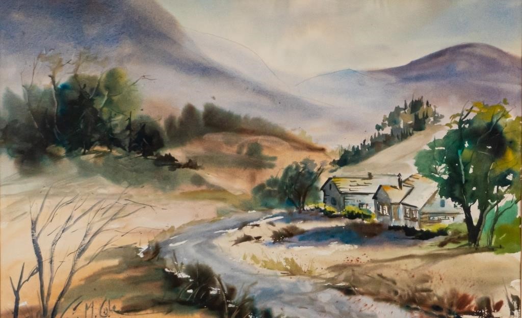 Appraisal: MARIE COLE WATERCOLOR HOUSE IN LANDSCAPEMarie Cole th st century