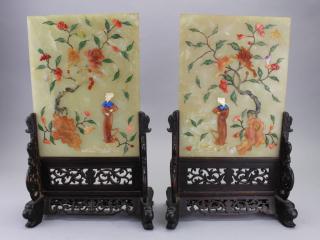 Appraisal: Chinese Jade Figural Hardstone Table Screens Chinese Jade and figural