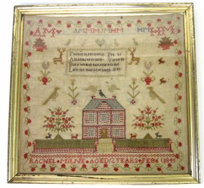 Appraisal: Needlework sampler rachel milne aged years feb