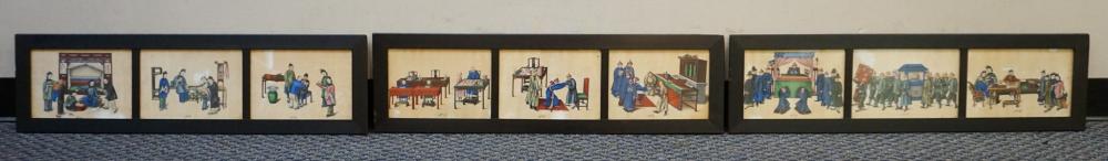 Appraisal: Nine Chinese Paintings on Rice Paper of Various Scenes Framed