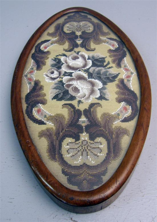 Appraisal: Floral beadwork oval panel in a rosewood frame x