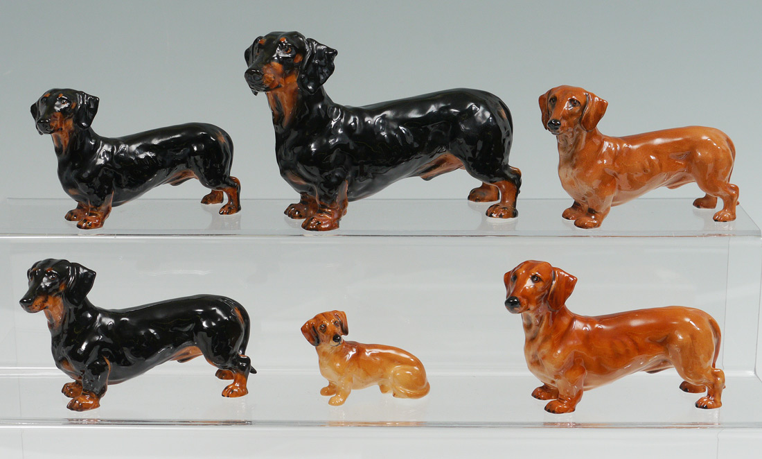 Appraisal: ROYAL DOULTON DACHSHUNDS TO INCLUDE Standing Dachshund Ch ''Shrewd Saint''