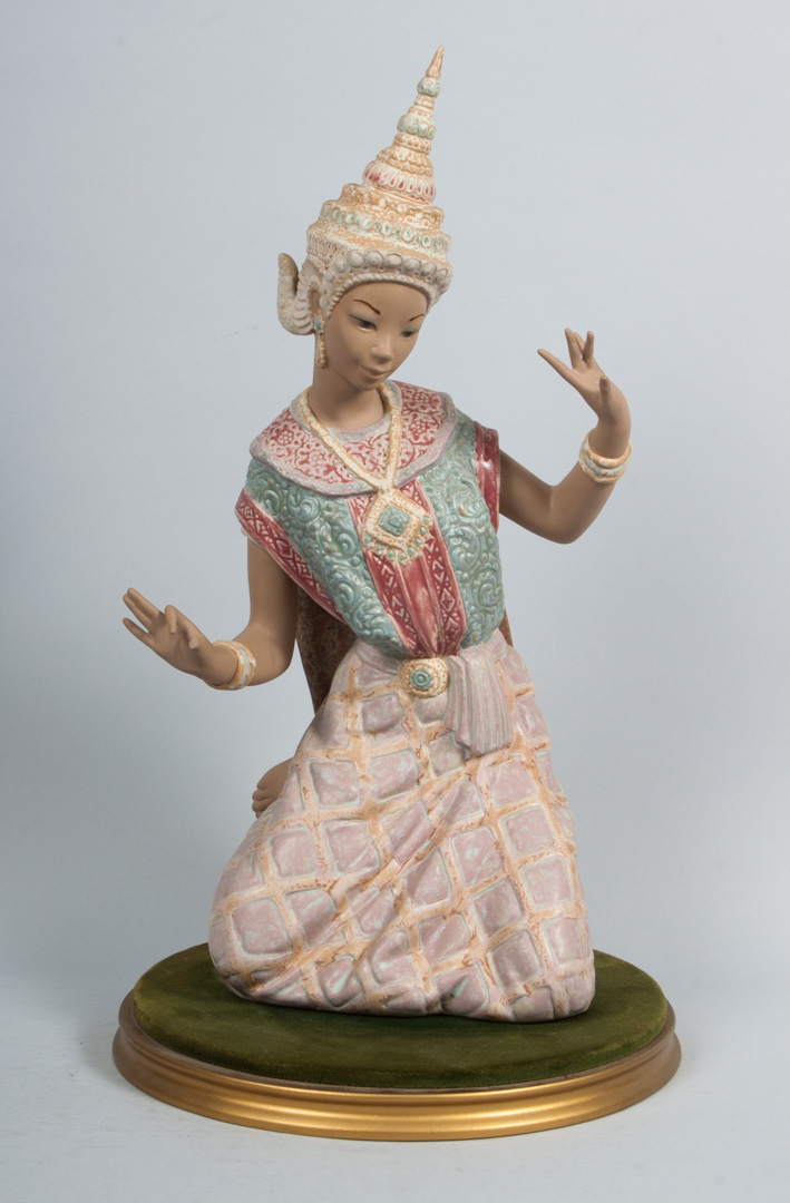 Appraisal: Lladro Gres Siamese dancer large figure with giltwood and felt-lined