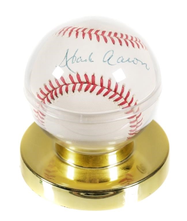 Appraisal: MLB HOF HANK AARON signed baseball display case Excellent condition