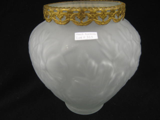 Appraisal: Tiffin Satin Art Glass Vase raised floral ormoulu trim deco