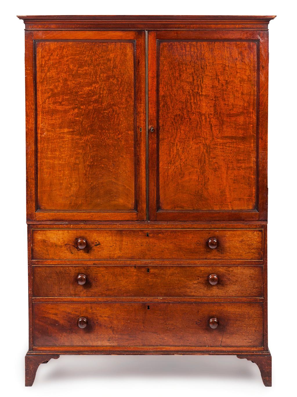 Appraisal: GEORGE III MAHOGANY LINEN PRESS LATE TH CENTURY the moulded