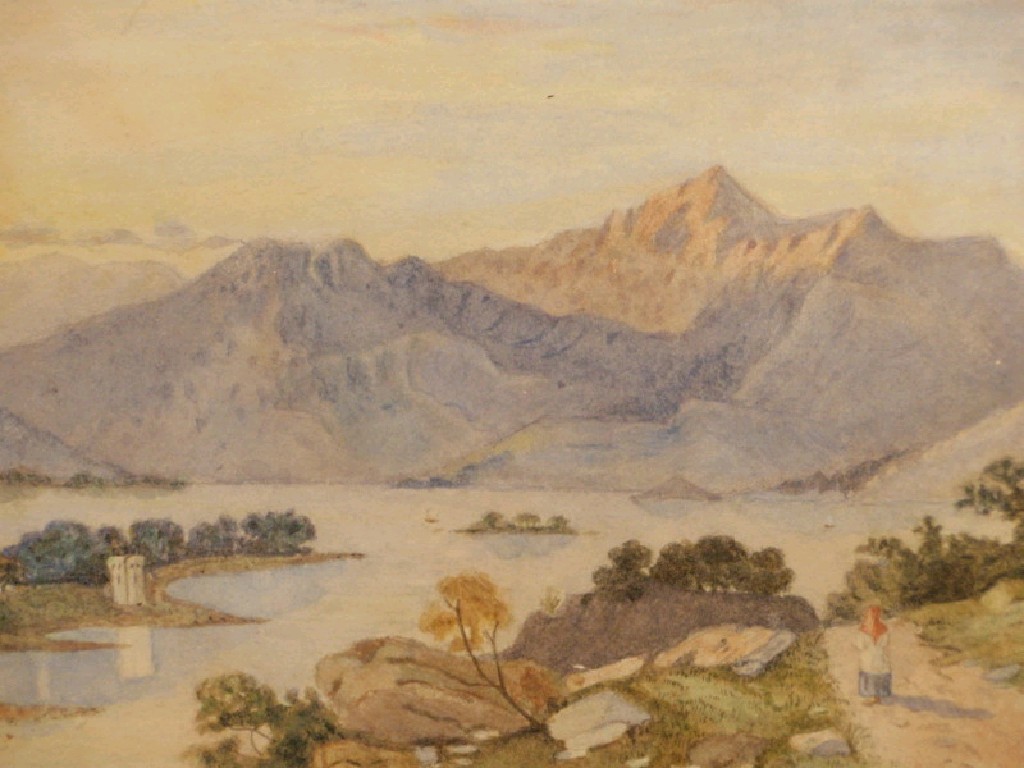 Appraisal: W L Leitch Continental lakeland landscape with solitary figure on