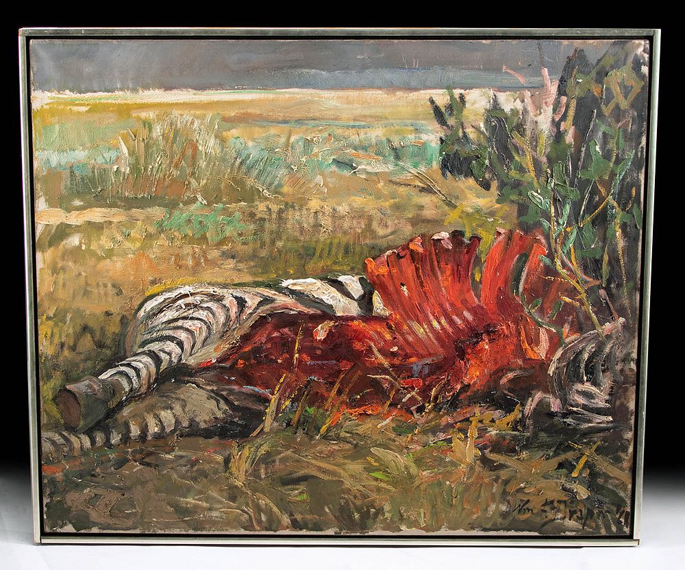 Appraisal: Exhibited Draper Painting Zebra Carcass Kenya William Franklin Draper American