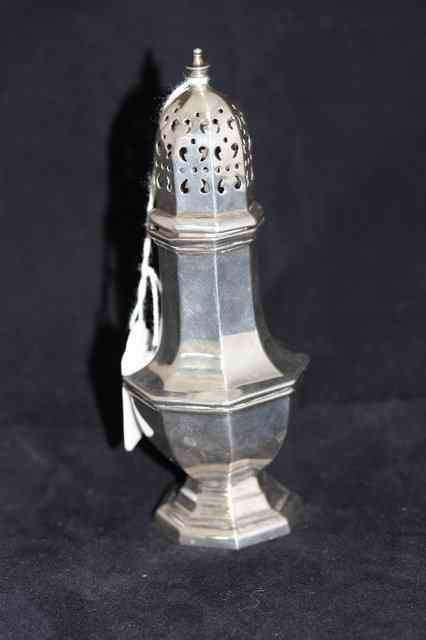 Appraisal: A HEXAGONAL SHAPED SUGAR CASTER with pierced and drilled press