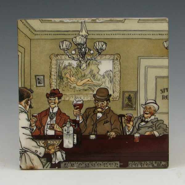 Appraisal: Robertson Art Tile Co tile of some gentlemen enjoying a