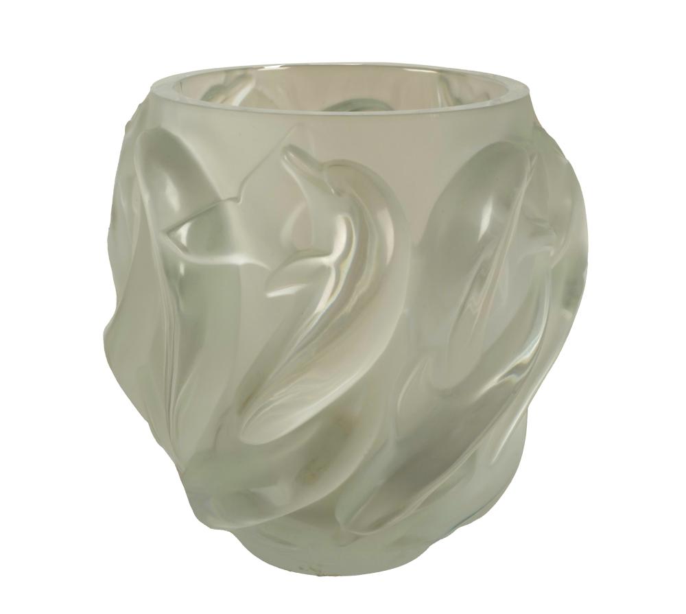 Appraisal: LALIQUE DAUPHINS MOLDED GLASS VASEscript signature Lalique France to underside