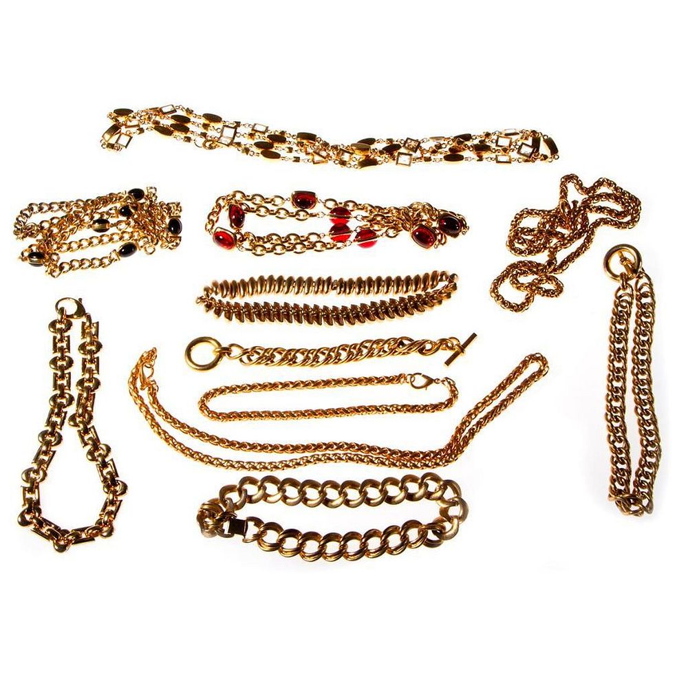 Appraisal: Collection of goldtone costume jewelry necklaces and one bracelet