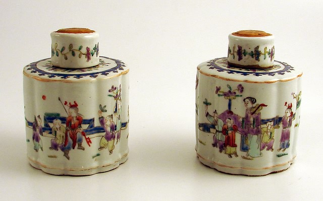 Appraisal: Fluted cylindrical form with polychrome figures in stylized landscape t