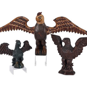 Appraisal: Three Carved and Polychrome Painted Wood Eagles th Century Comprising