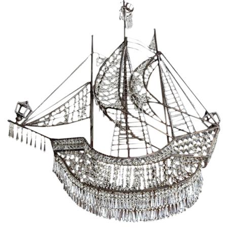 Appraisal: Metal and Glass Ship-Form Six-Light Chandelier Estimate -