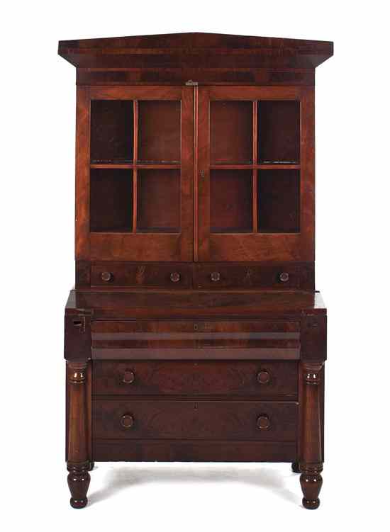 Appraisal: An American Empire Mahogany Secretary Bookcase in two parts the