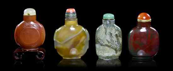 Appraisal: A Group of Four Agate Snuff Bottles one of banded