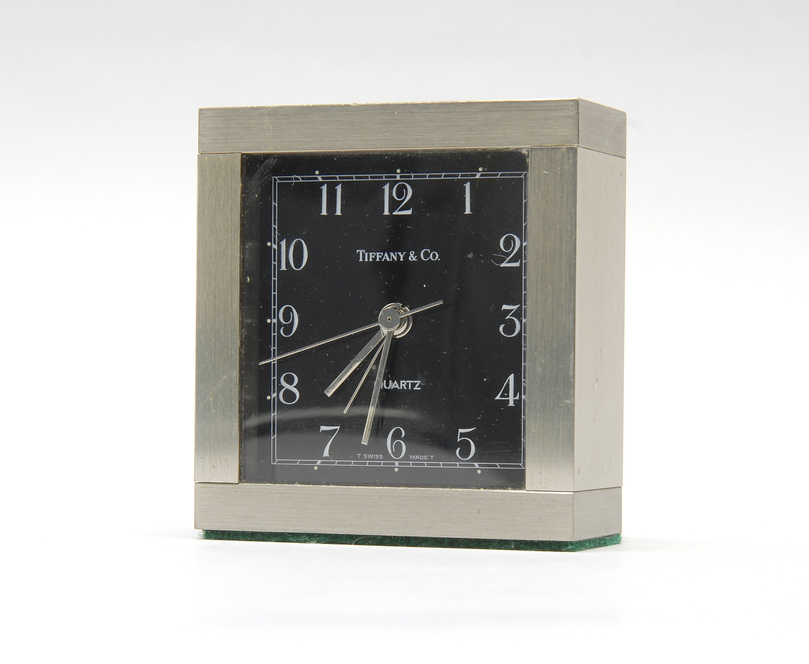 Appraisal: TIFFANY RHODIUM ALARM CLOCK In square form with quartz movement