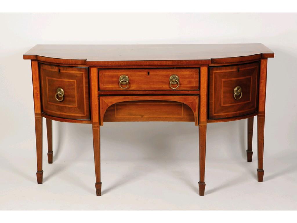 Appraisal: A GEORGE III MAHOGANY AND SATINWOOD CROSSBANDED BOWFRONT SIDEBOARD the